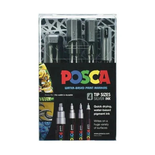 POSCA Assorted Tips - Silver colour Only - 4 Pack
