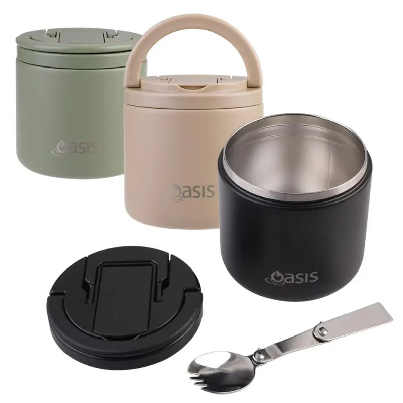 Oasis | Stainless Steel Double Wall Insulated Food Flask With Quick Release Lid & Spork | 550ml