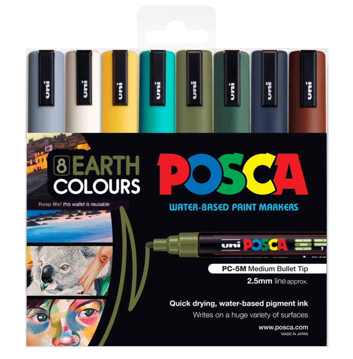 POSCA PC5M Paint Marking Pen - EARTH COLOURS - Set of 8