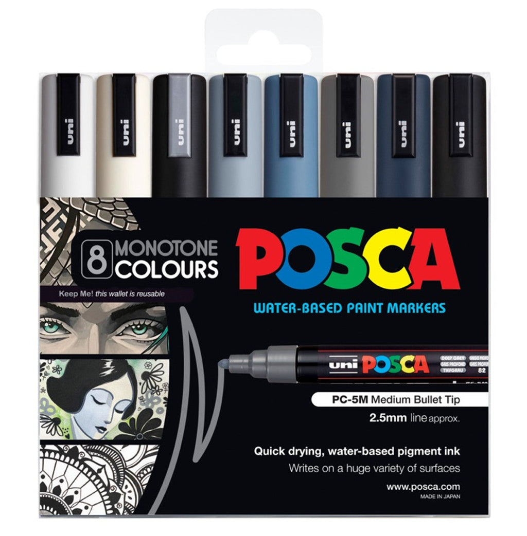 POSCA PC5M Paint Marking Pen - MONOTONE COLOURS - Set of 8