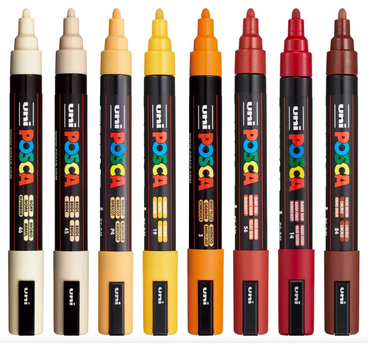POSCA PC5M Paint Marking Pen - WARM COLOURS - Set of 8
