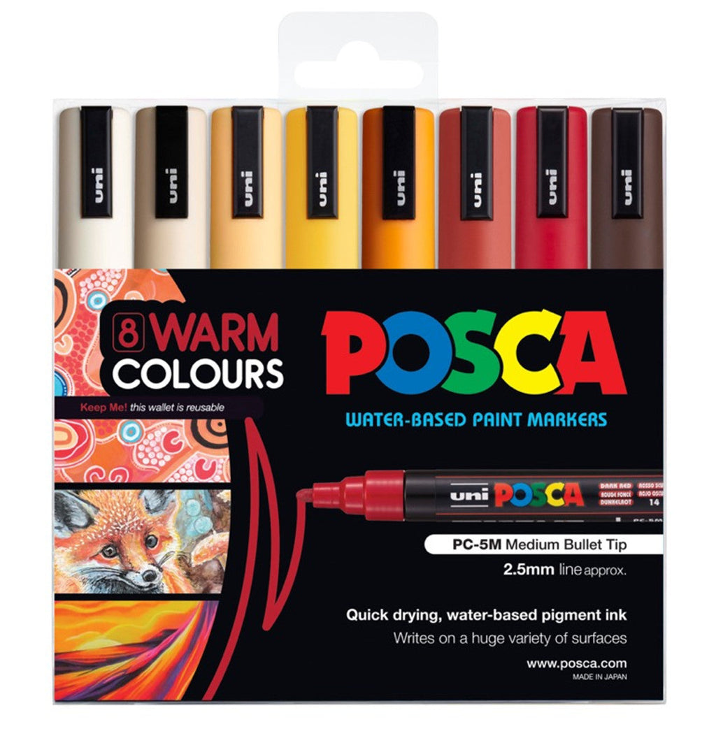POSCA PC5M Paint Marking Pen - WARM COLOURS - Set of 8