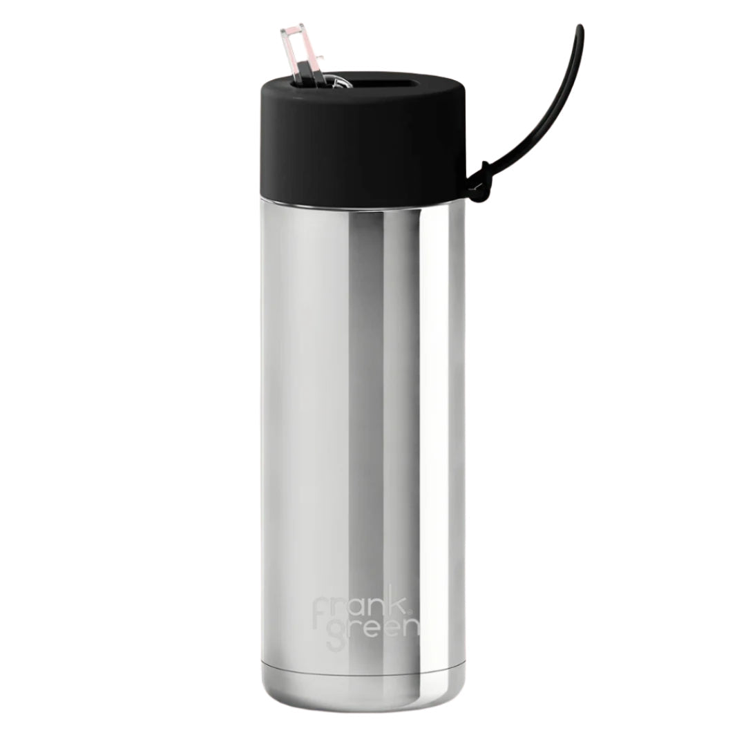 Frank Green | Ceramic Reusable Bottle | Chrome | Straw lid | 595ml