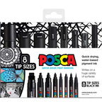 POSCA Assorted Tips - Black ink colour Only - 8 Pack