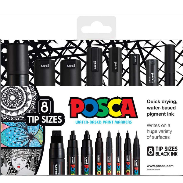 POSCA Assorted Tips - Black ink colour Only - 8 Pack