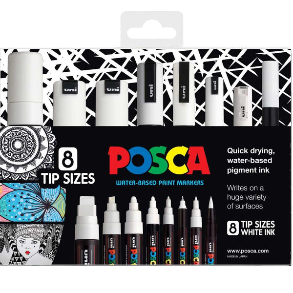 POSCA Assorted Tips - White ink colour Only - 8 Pack