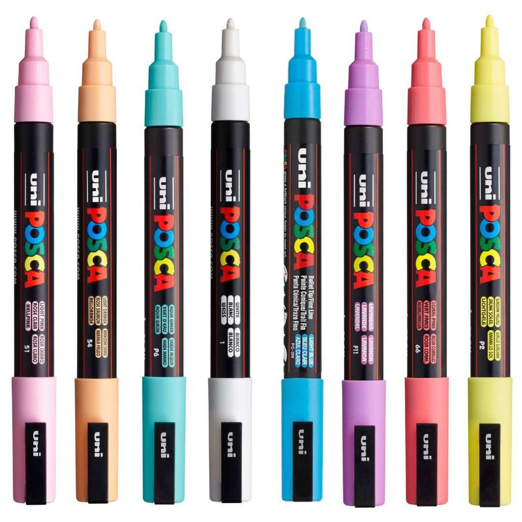 POSCA PC3M Paint Marking Pen - SOFT PASTEL COLOURS - Set of 8
