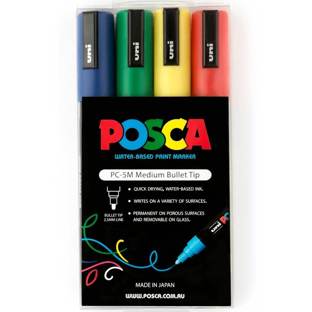 POSCA PC5M Paint Marking Pen - ASSORTED COLOURS - Set of 4