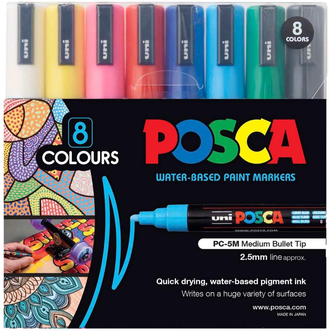 POSCA PC5M Paint Marking Pen - ASSORTED COLOURS - Set of 8