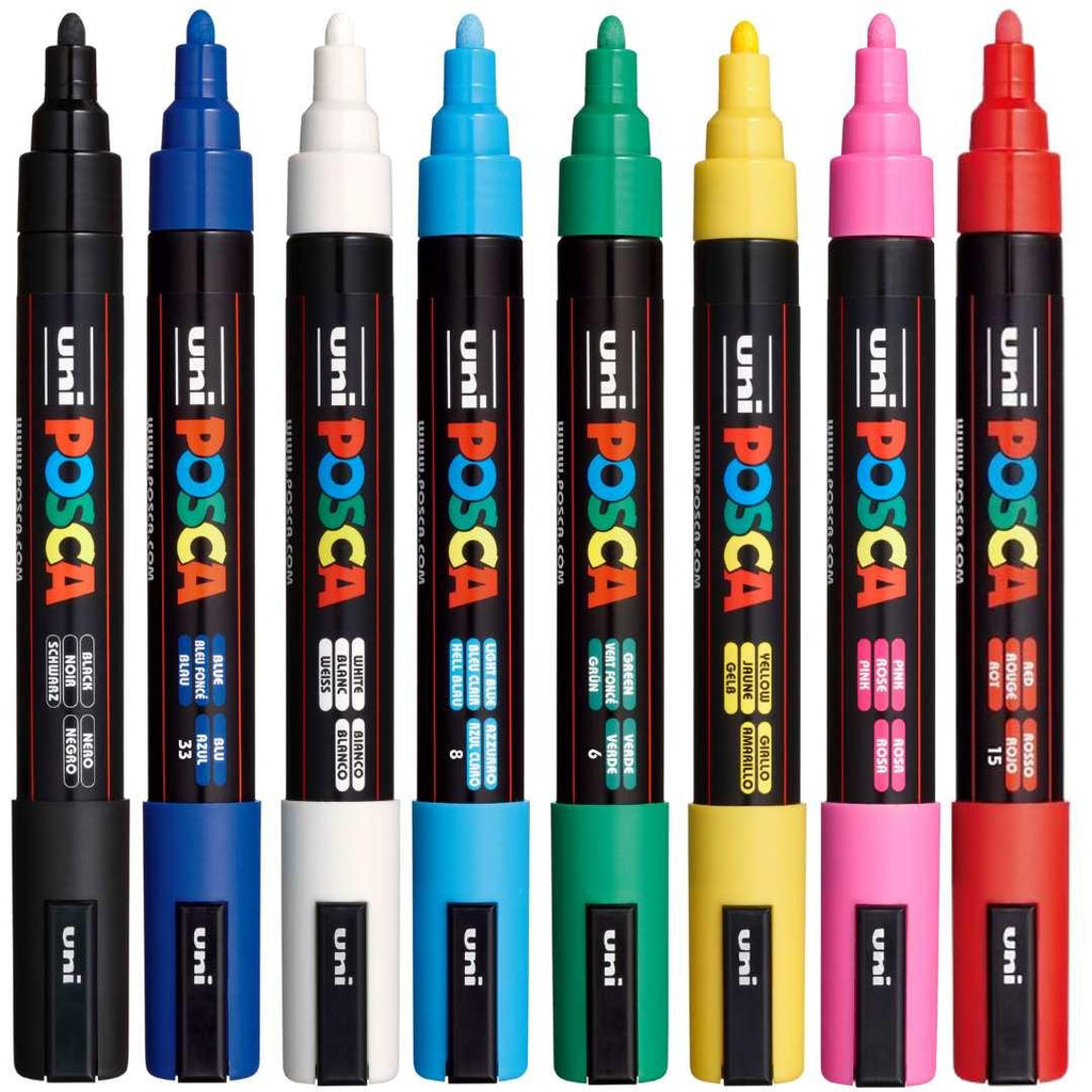 POSCA PC5M Paint Marking Pen - ASSORTED COLOURS - Set of 8