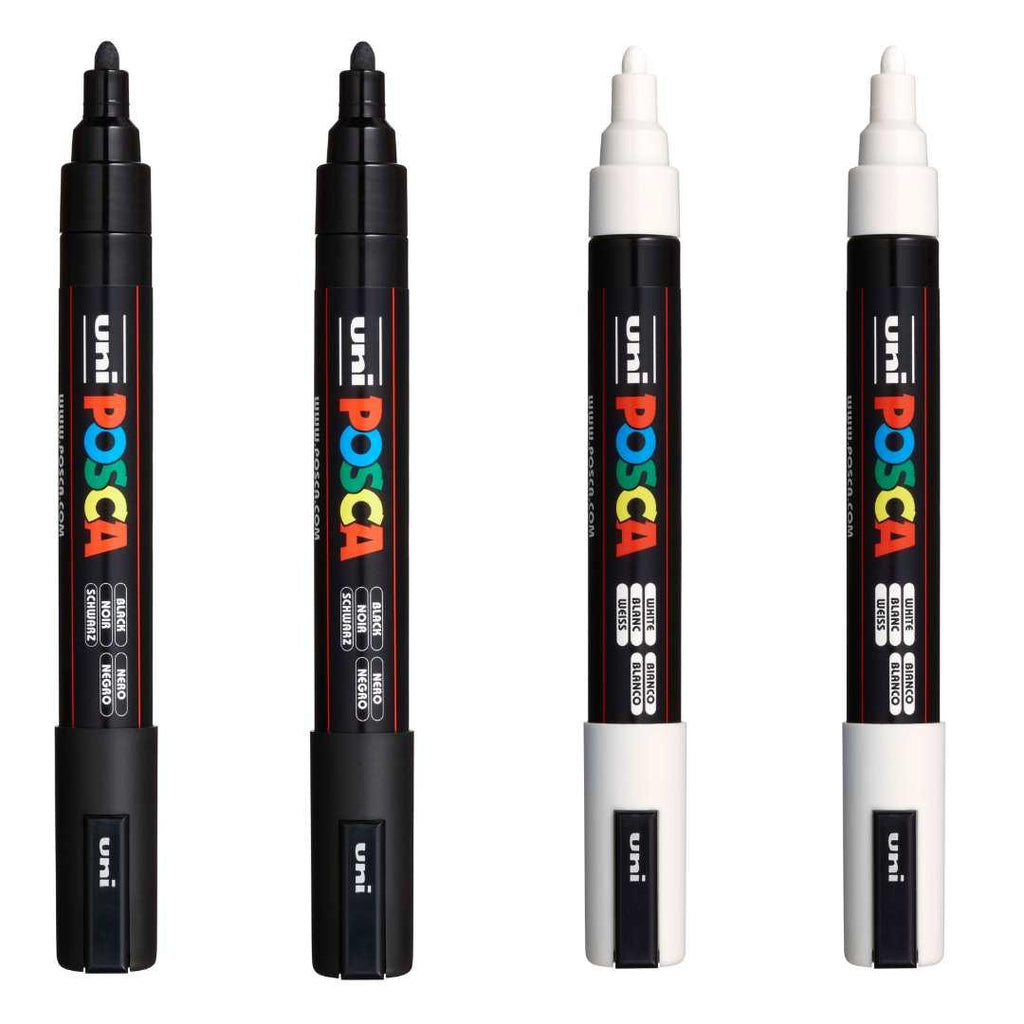 POSCA PC5M Paint Marking Pen - BLACK & WHITE - Set of 4