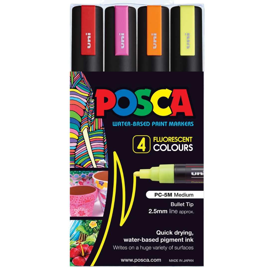 POSCA PC5M Paint Marking Pen - FLUORESCENT COLOURS - Set of 4
