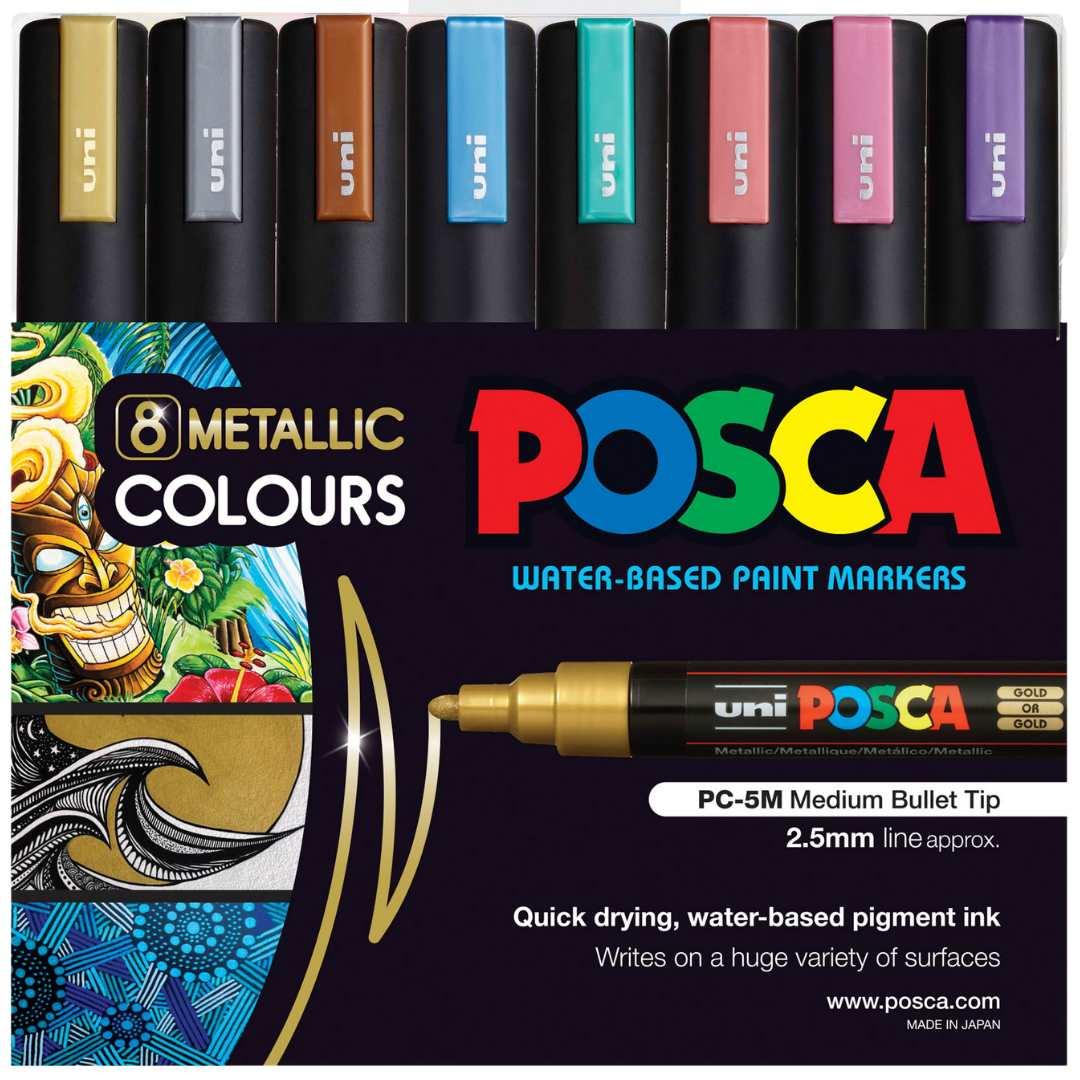 POSCA PC5M Paint Marking Pen - METALLIC COLOURS - Set of 8
