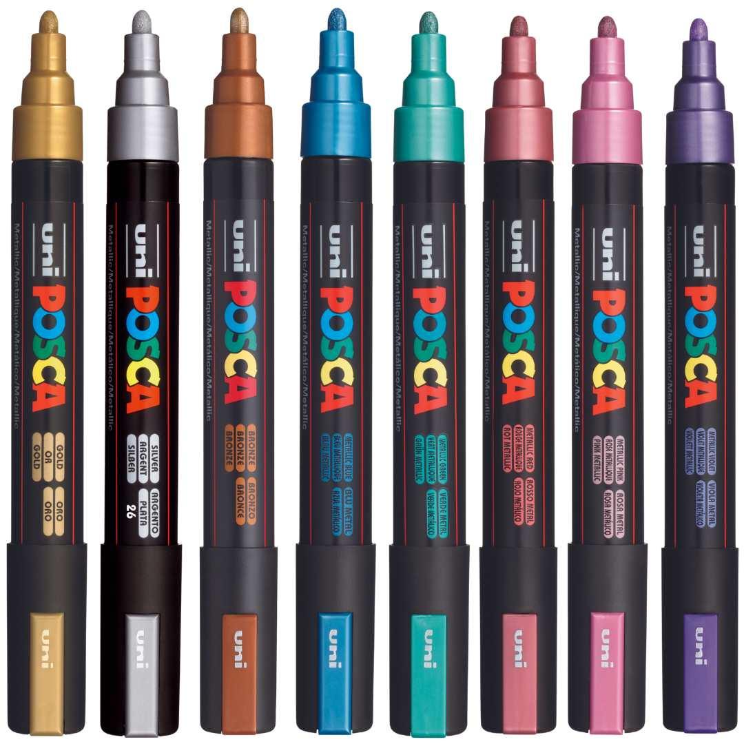 POSCA PC5M Paint Marking Pen - METALLIC COLOURS - Set of 8