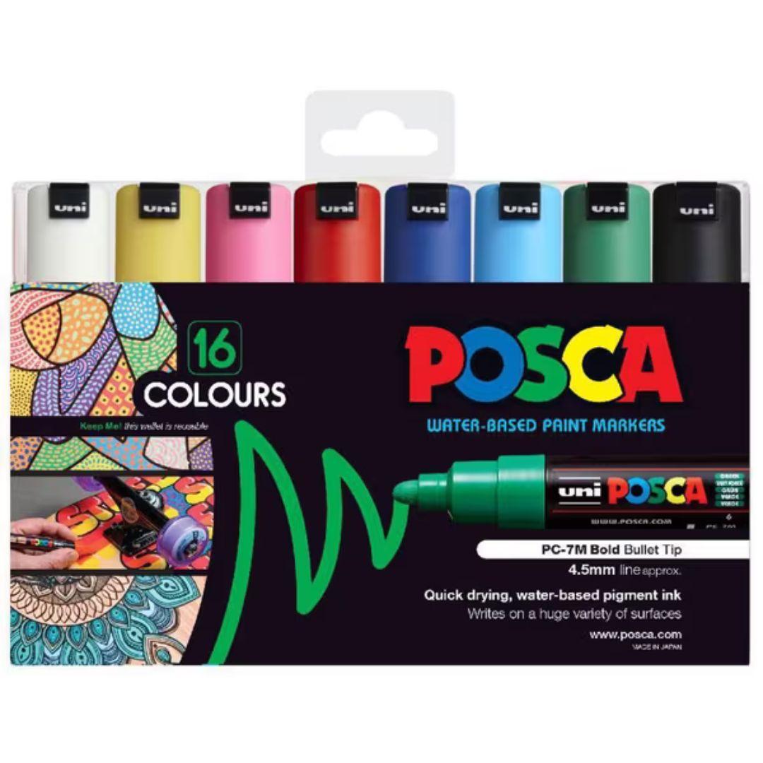 POSCA PC7M Paint Marking Pen - ASSORTED COLOURS - Set of 16