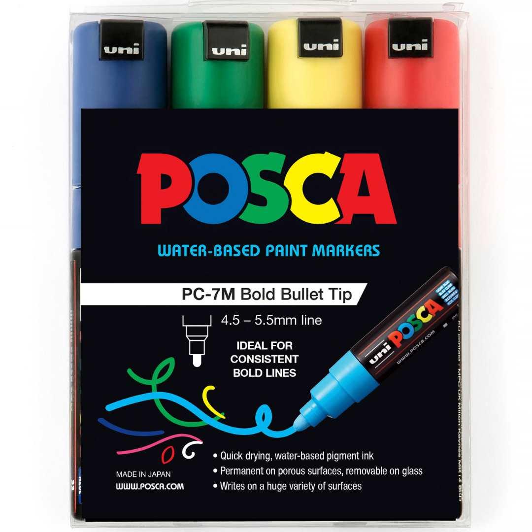 POSCA PC7M Paint Marking Pen - ASSORTED COLOURS - Set of 4