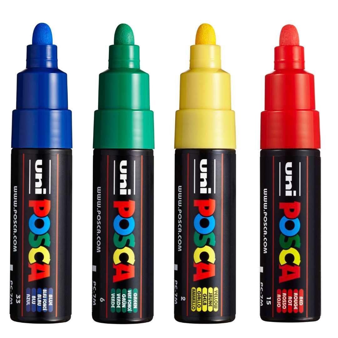 POSCA PC7M Paint Marking Pen - ASSORTED COLOURS - Set of 4