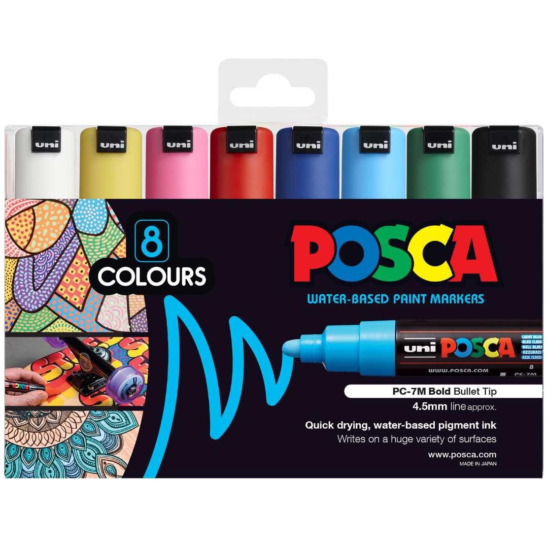 POSCA PC7M Paint Marking Pen - ASSORTED COLOURS - Set of 8