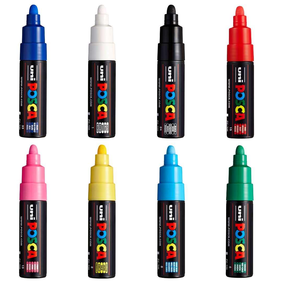 POSCA PC7M Paint Marking Pen - ASSORTED COLOURS - Set of 8