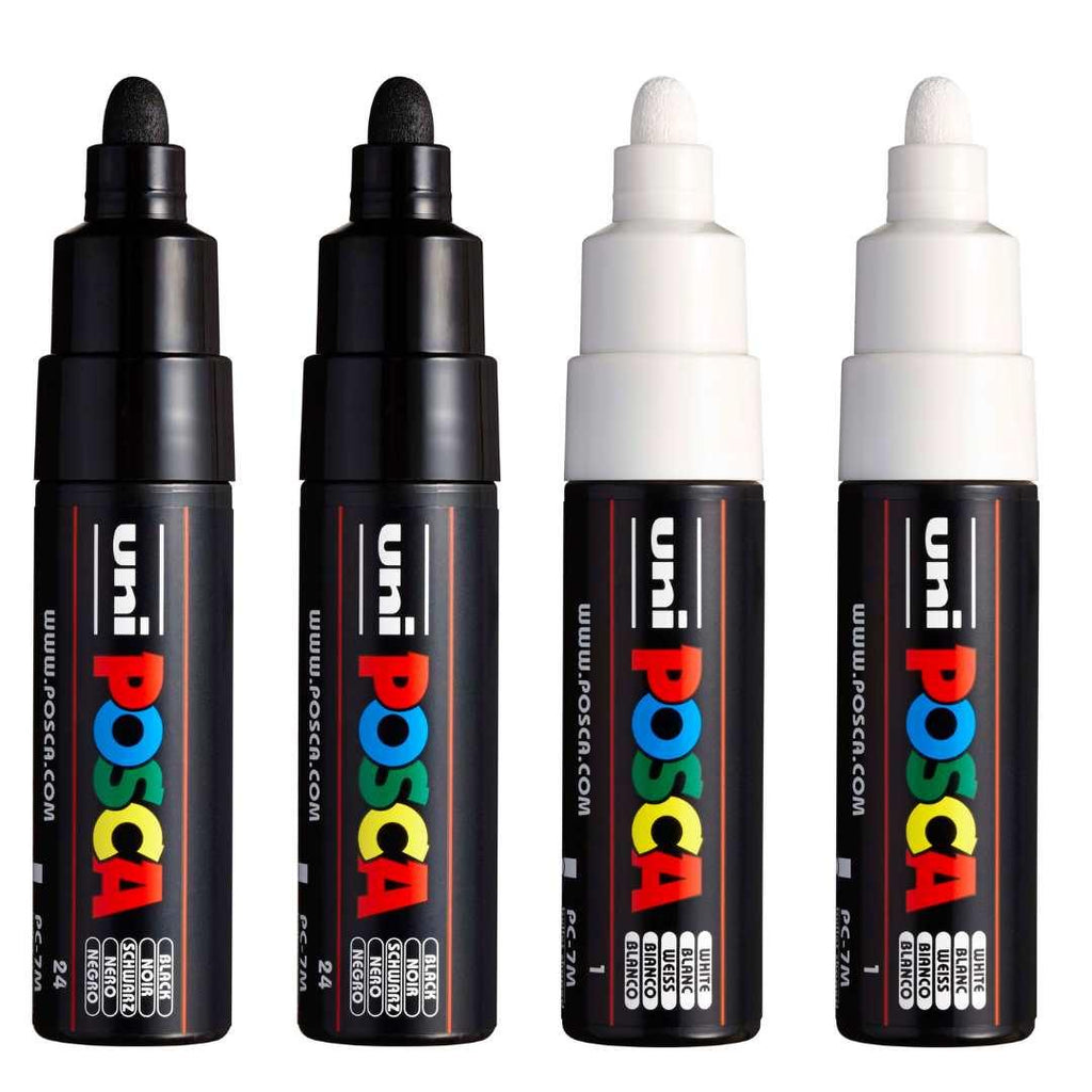 POSCA PC7M Paint Marking Pen - BLACK & WHITE - Set of 4