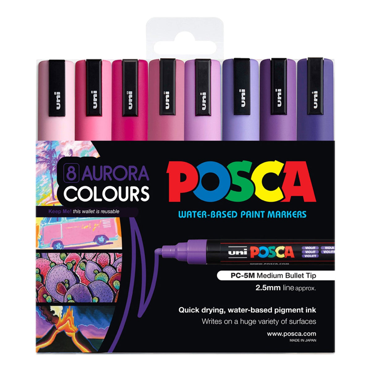 POSCA PC5M Paint Marking Pen | Aurora Colours | Set of 8